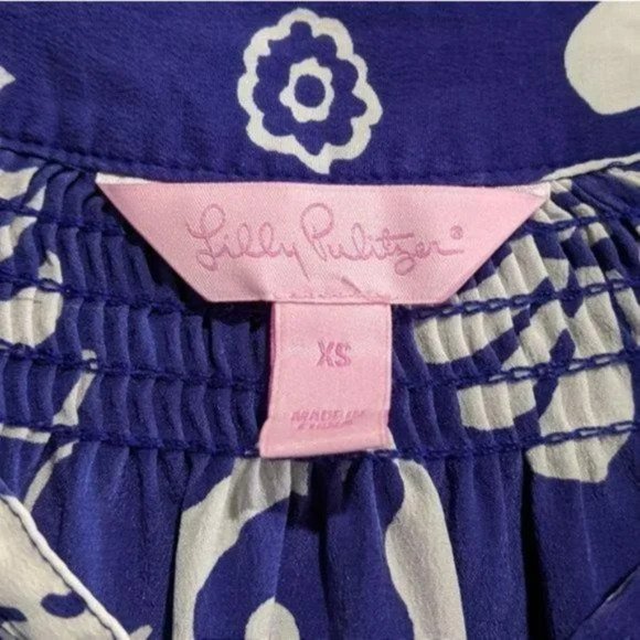 Lilly Pulitzer Elsa blue white silk tide pools seashell blouse size XS - Picture 3 of 5